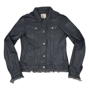 Jakett JKT NYC Genuine Leather Jacket Cropped Moto Biker Trucker Fit Gray Size S
